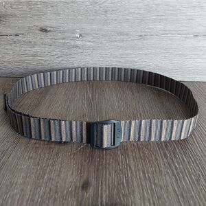 Orvis Nylon Adjustable Web Belt Tan Gray Striped Size 34
